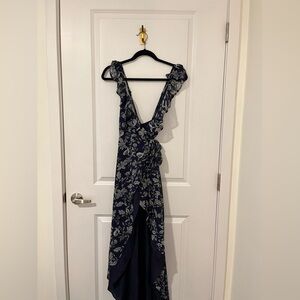 BB Dakota Navy Floral Ruffle Wrap Dress